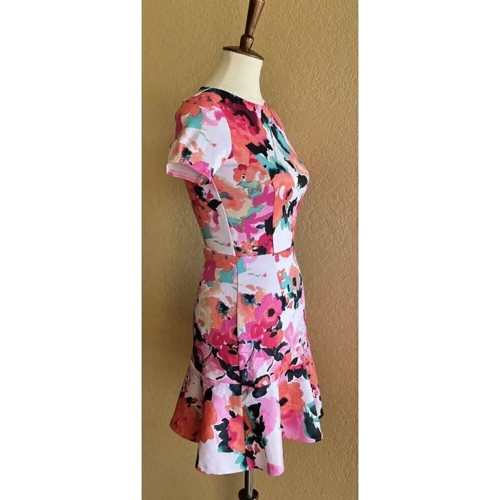 Love...ady Pink Floral Short Sleeve Ruffle Sheath Dress Size S NWOT - Picture 2 of 12